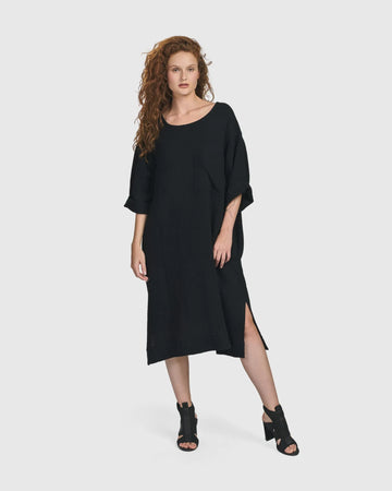 alembika-oasis-t-shirt-kleid-schwarz-midi-kaftan-kleid-aus-baumwolle image 5