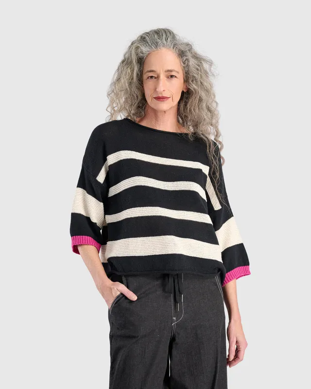 alembika-boxy-stripes-sweater-pullover-schwarz-creme image 1