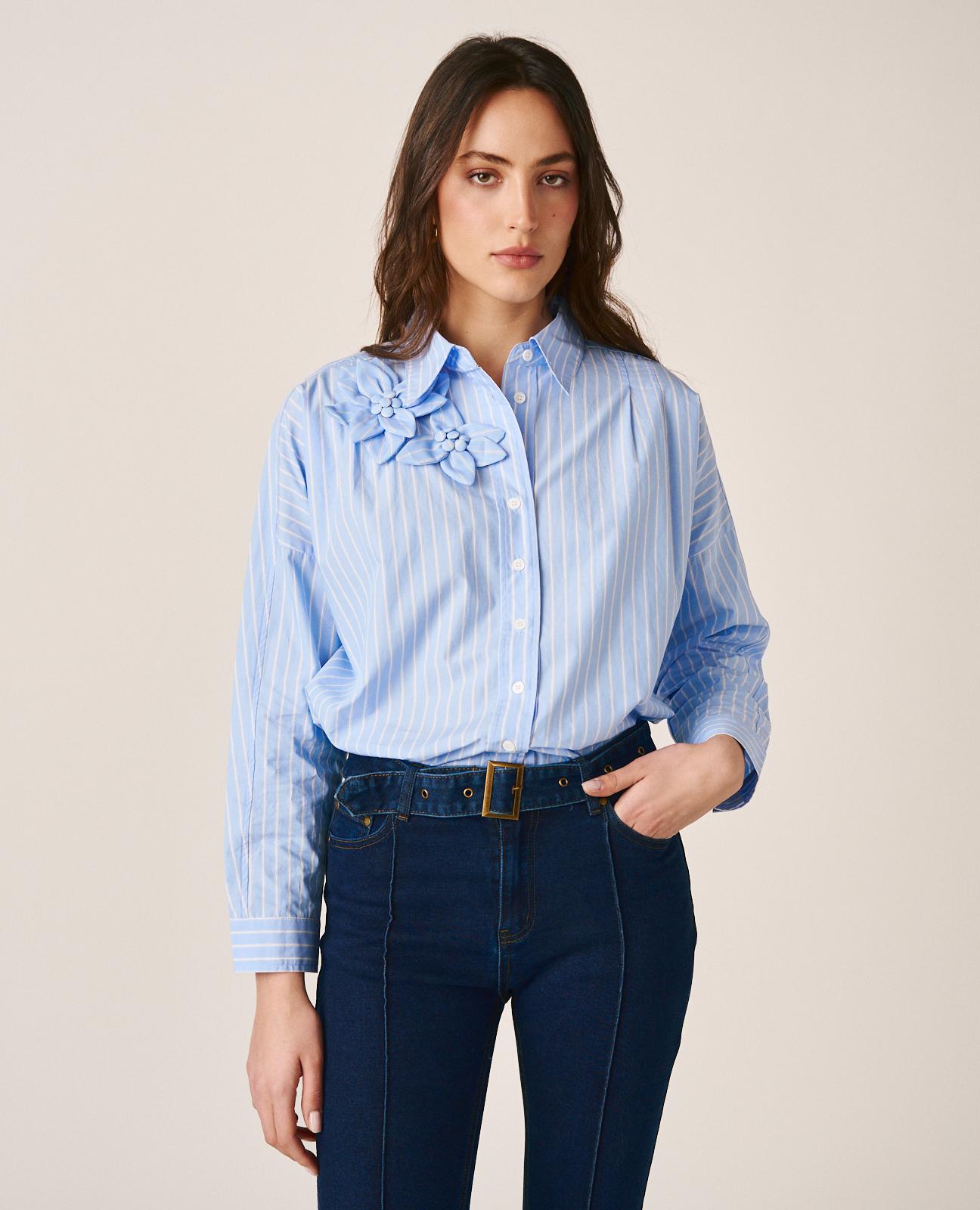 alma-en-pena-striped-shirt-flowers-streifenbluse-blau image 5