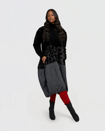 alembika-vanta-cocoon-kleid-mix-cocoon-kleid-knielang-mit-samt-oberteil image 4