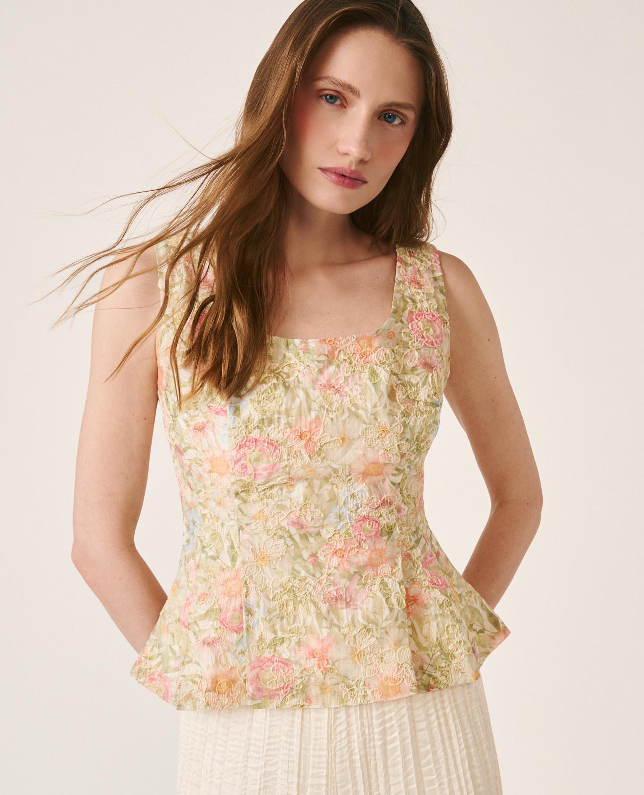 alma-en-pena-rmelloses-top-mit-blumendruck-und-peplum-gr-n image 2