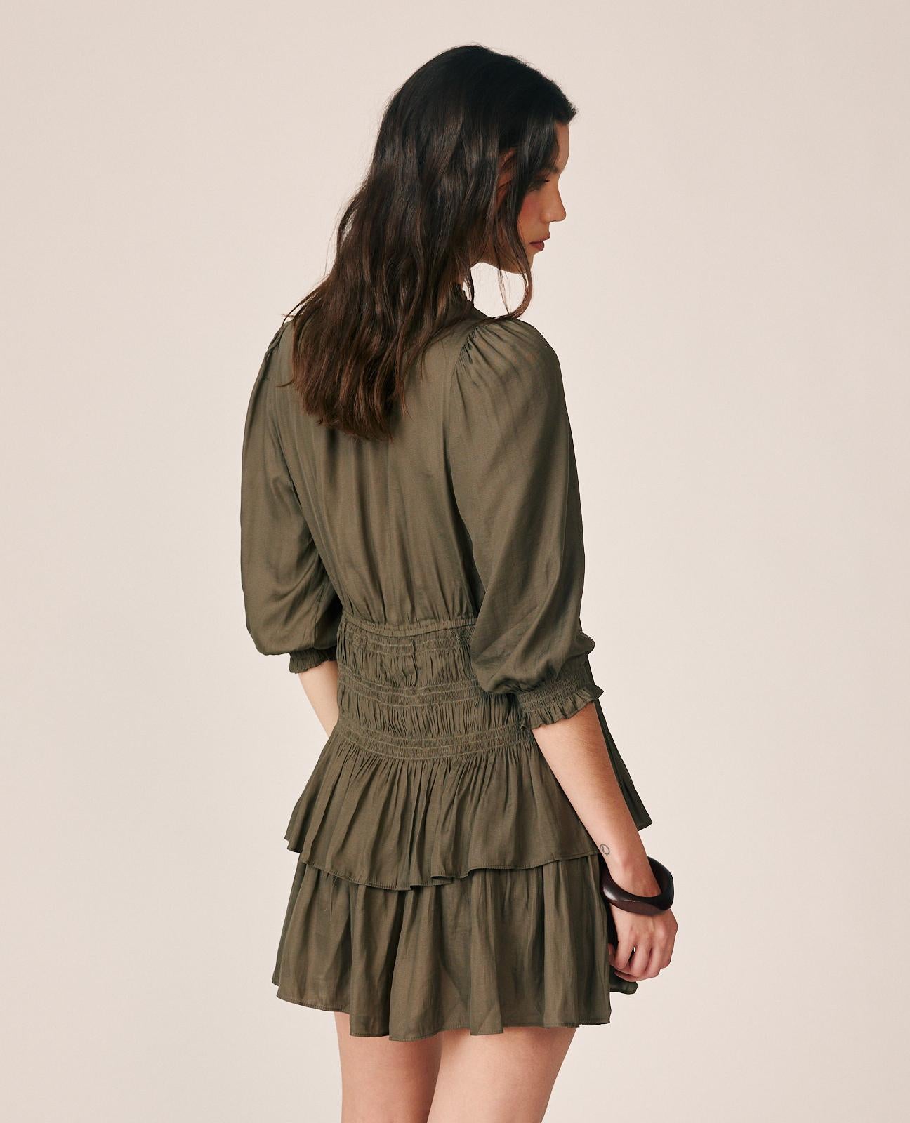 alma-en-pena-v-neck-mini-dress-minikleid-khaki-r-schen-3-4-rmel image 6