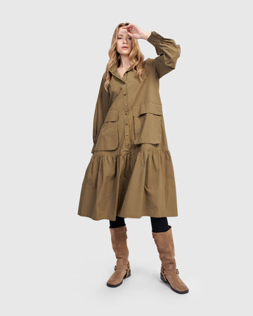 alembika-urban-legion-baumwoll-hemdblusenkleid-khaki-midi image 6