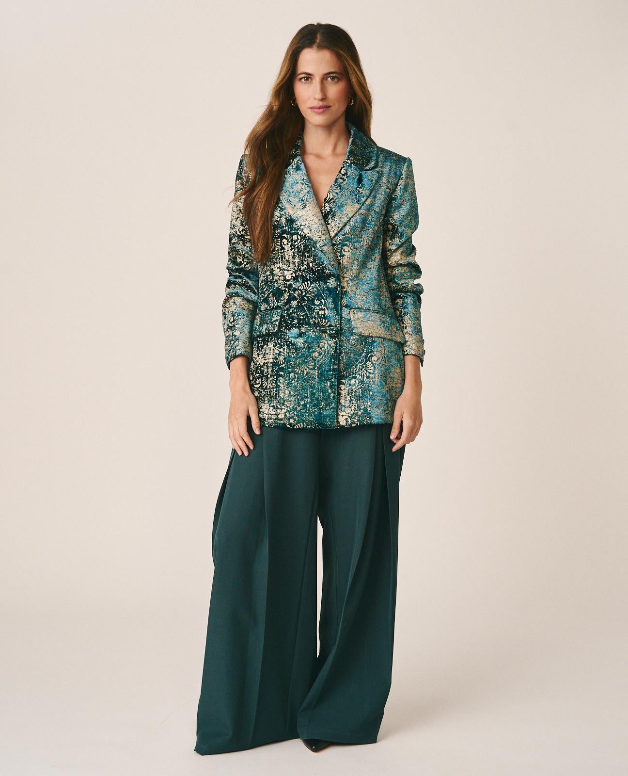 alma-en-pena-blazer-aus-samt-mit-fantasieprint-blau-oversize-double-breasted image 2