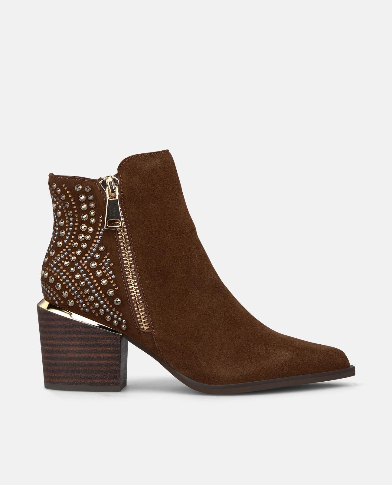 alma-en-pena-stiefelette-velours-camel-strass-blockabsatz-7-3-cm image 1