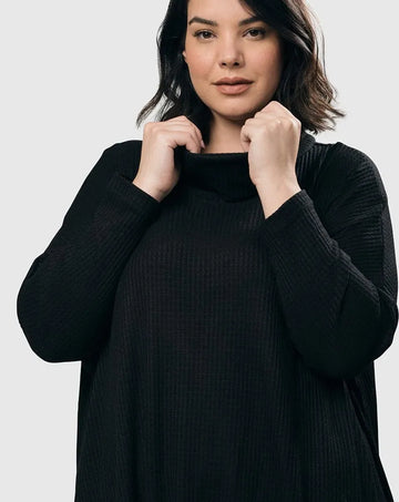 alembika-cowl-waffle-tunic-black-damen-tunika-wasserfall image 5