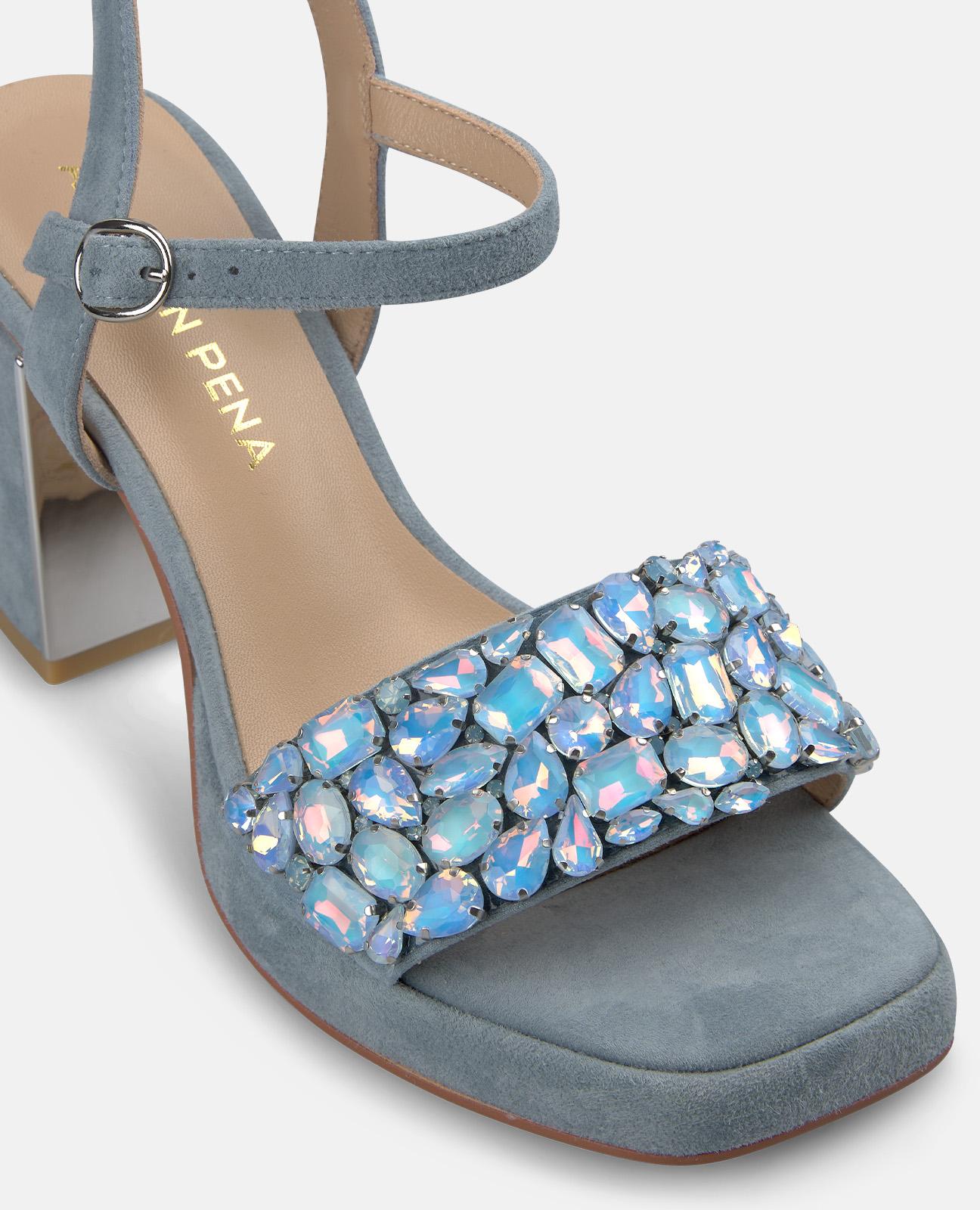 alma-en-pena-sandale-mit-strass-blau-denim-optik-8-5-cm-blockabsatz image 4