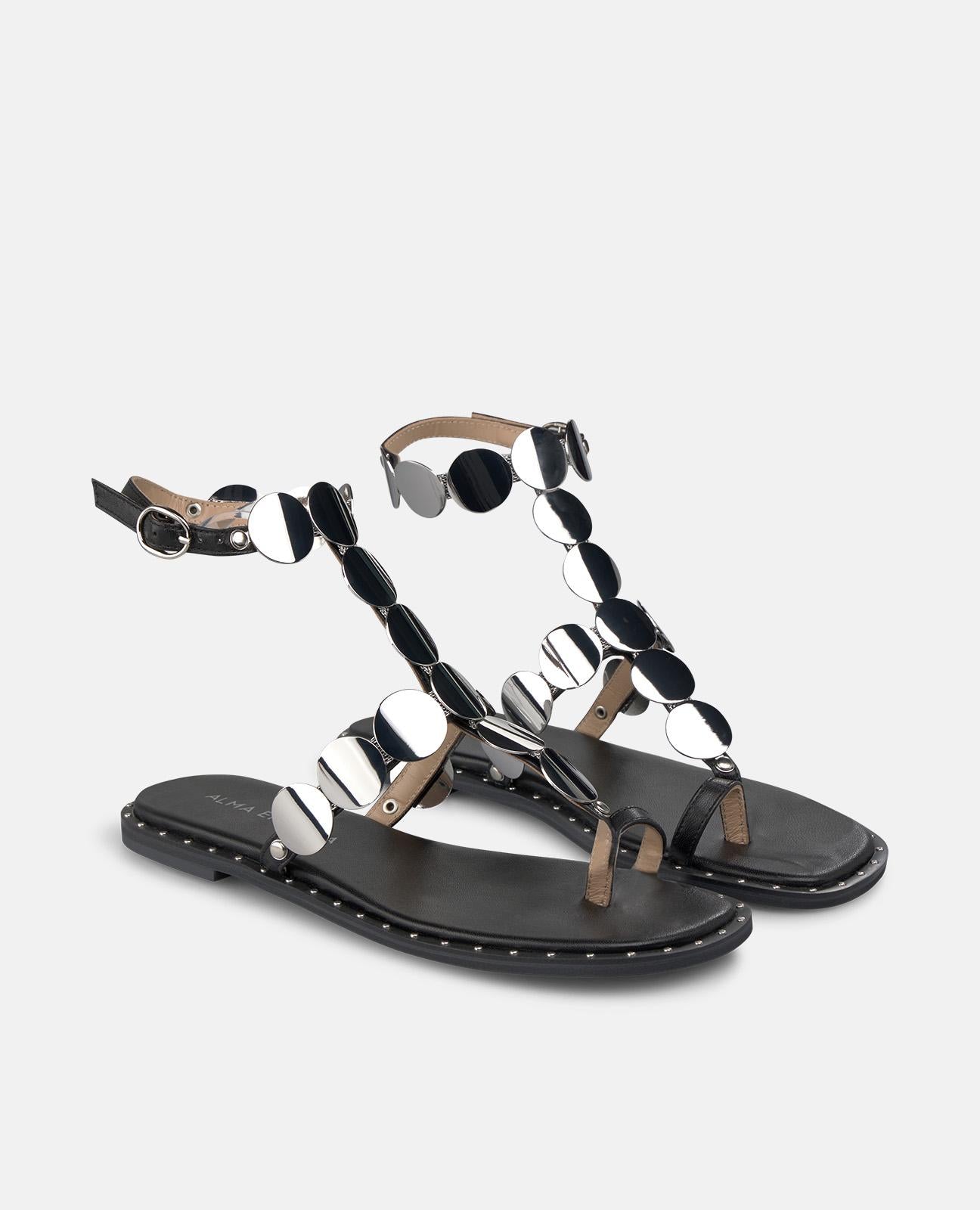 alma-en-pena-sandal-with-metallic-ornament-flachsandale-schwarz-1-cm image 2
