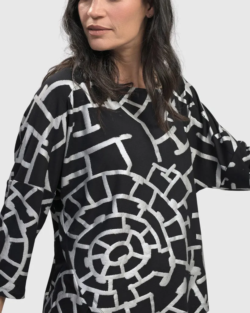 alembika-hypnotic-cutaway-boxy-top-damen-shirt-silver image 1