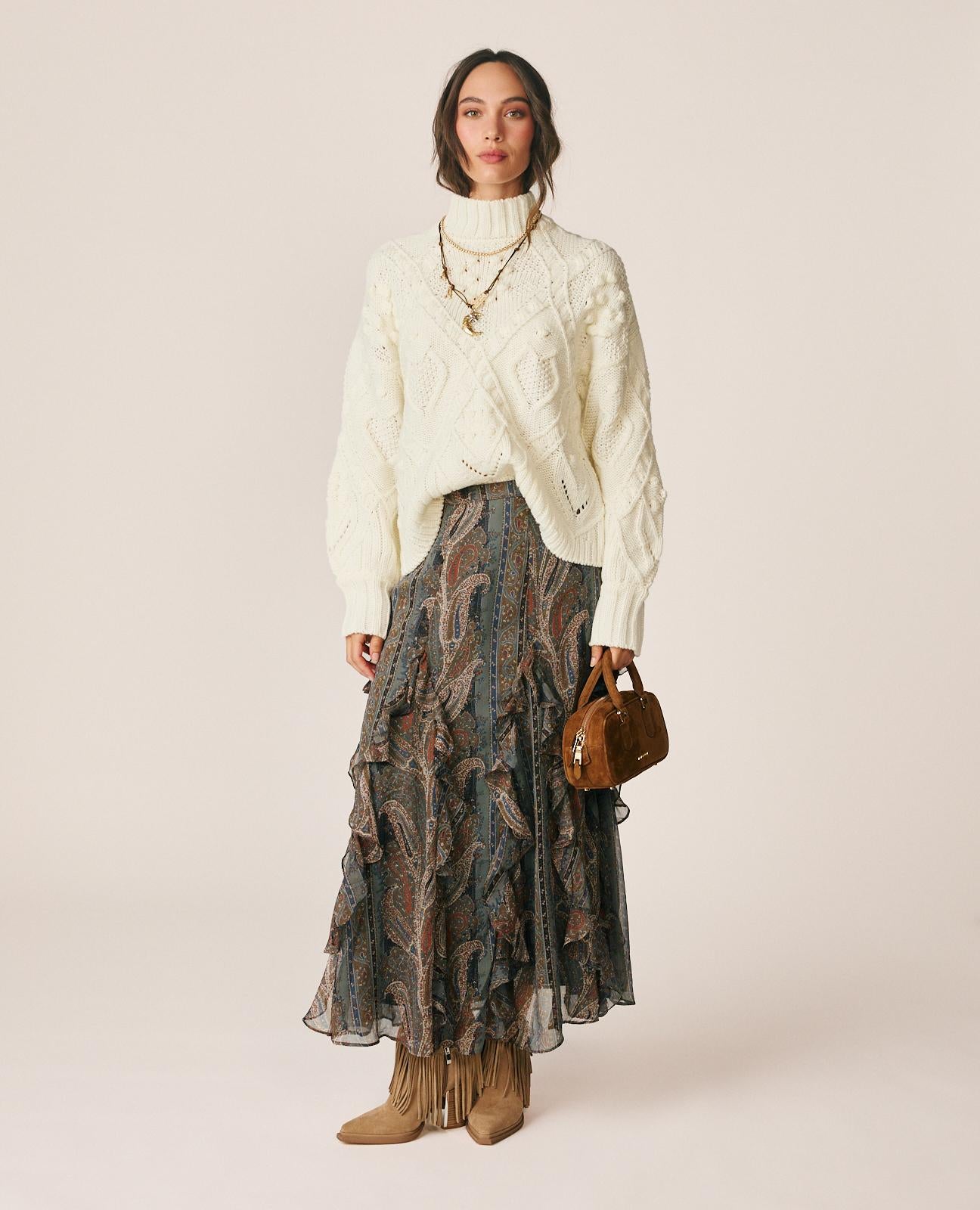 alma-en-pena-long-paisley-skirt-damen-chiffon-rock-grau image 1