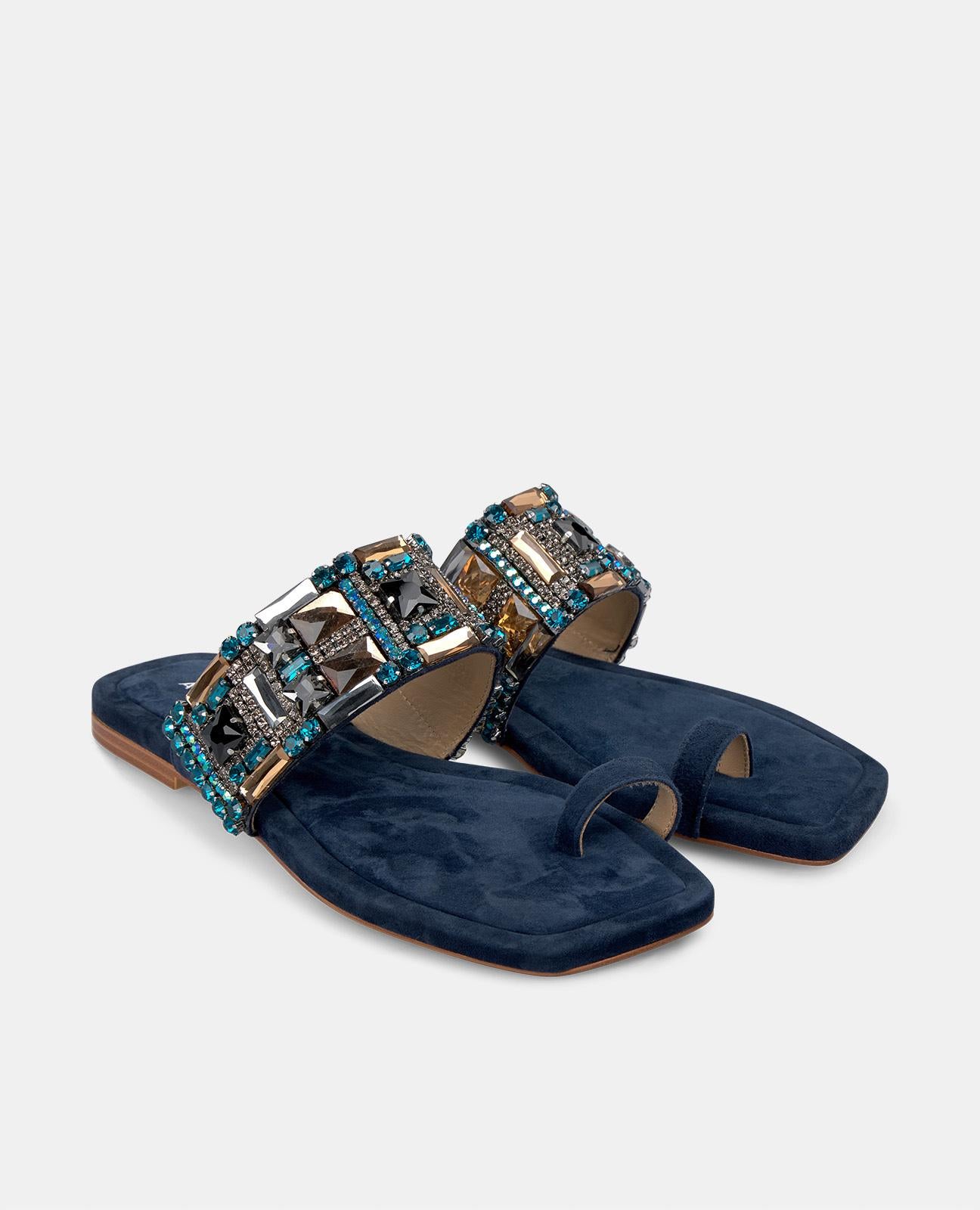 alma-en-pena-flache-sandalen-eckkappe-strass-blau image 2
