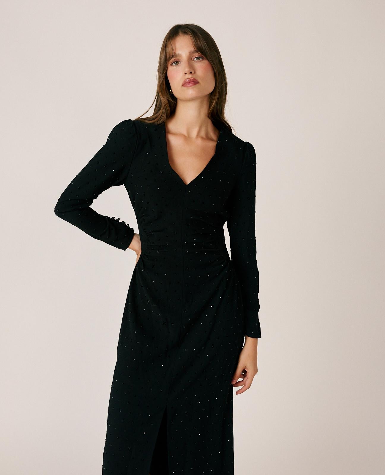 alma-en-pena-stretch-crepe-midikleid-schwarz-glitzer image 5