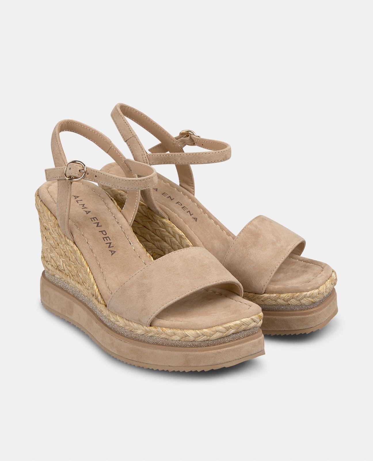 alma-en-pena-53997-geflochtene-plateau-keilsandale-arena-beige-9-8-cm-absatz image 2