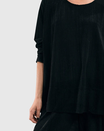 alembika-liv-draped-trapeze-top-black-grid-a-linien-bluse image 8