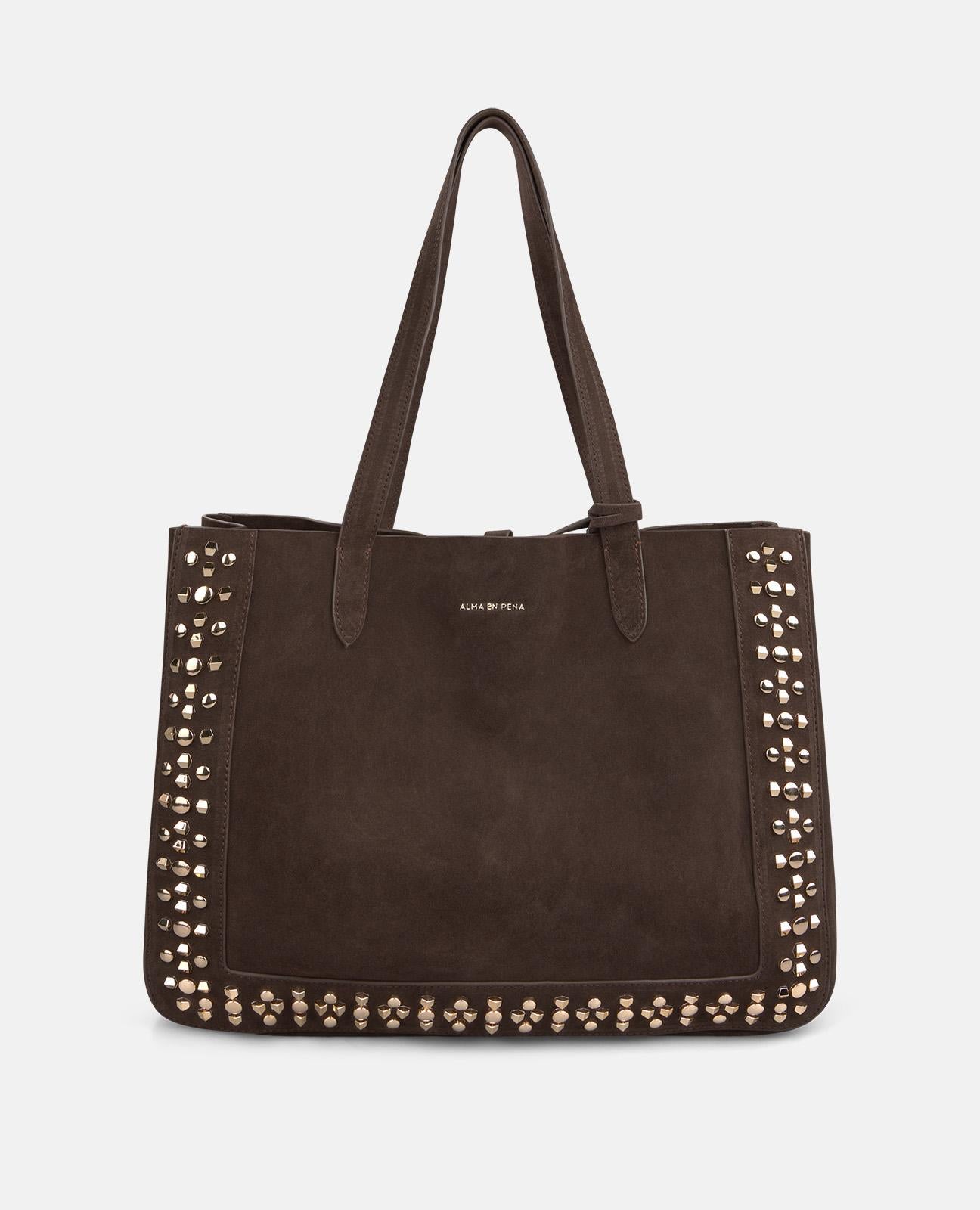 alma-en-pena-leather-shopper-bag-nieten-braun image 1