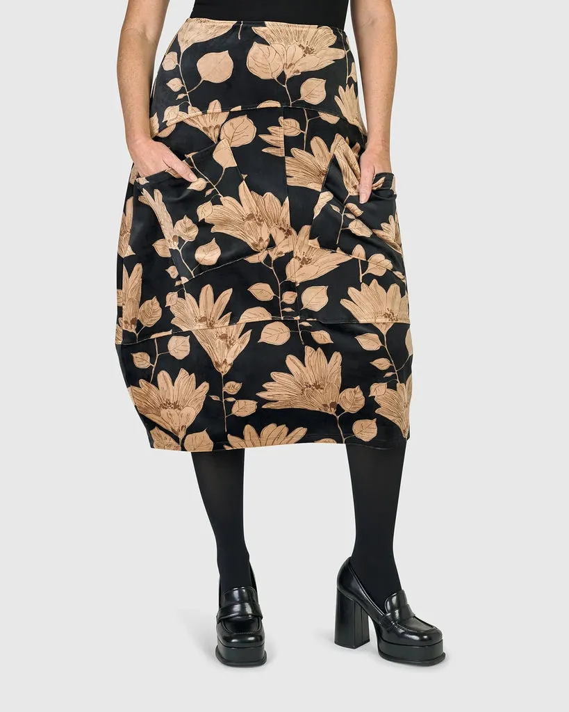 alembika-pippa-samt-rock-damen-midi-floral-cocoon image 1