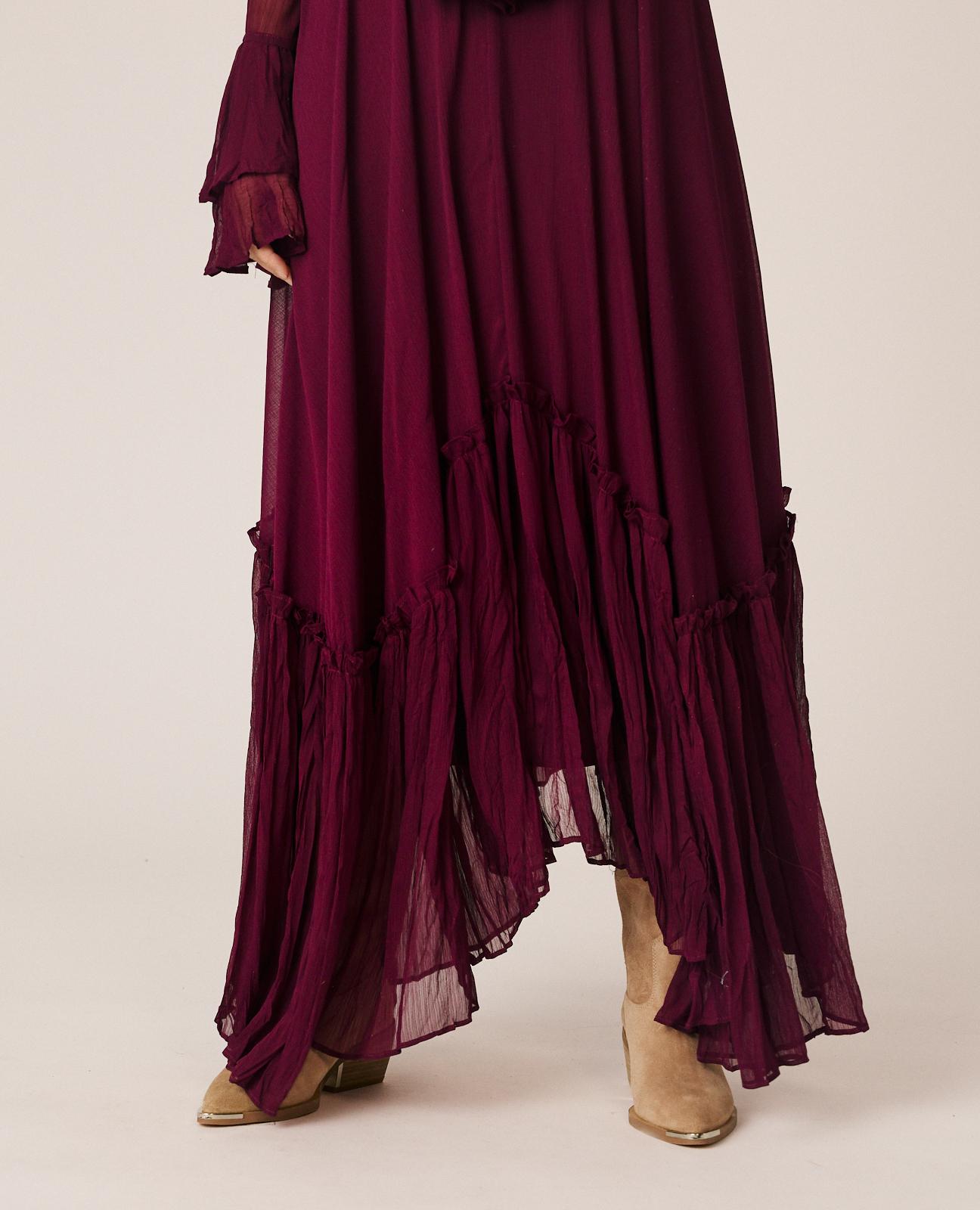 alma-en-pena-langes-chiffonkleid-mit-r-schen-bordeaux image 7