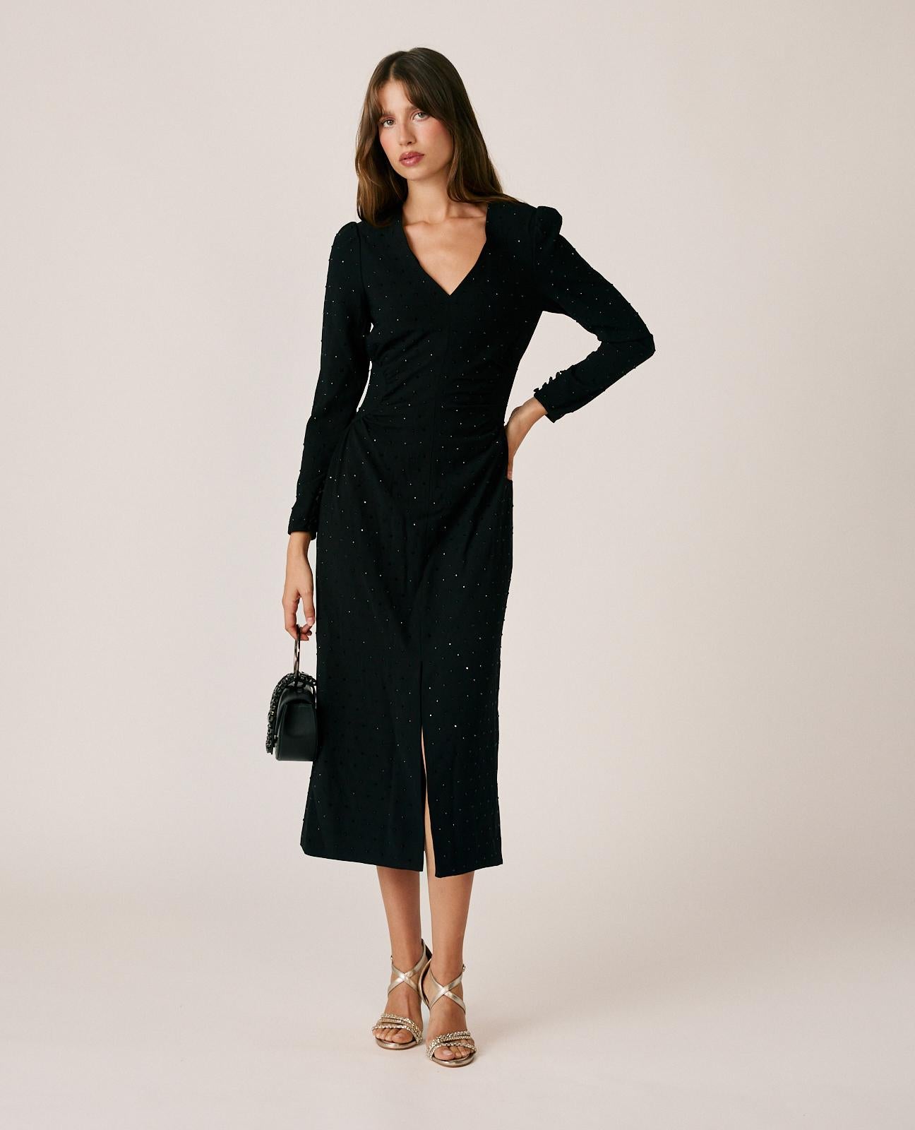 alma-en-pena-stretch-crepe-midikleid-schwarz-glitzer image 3