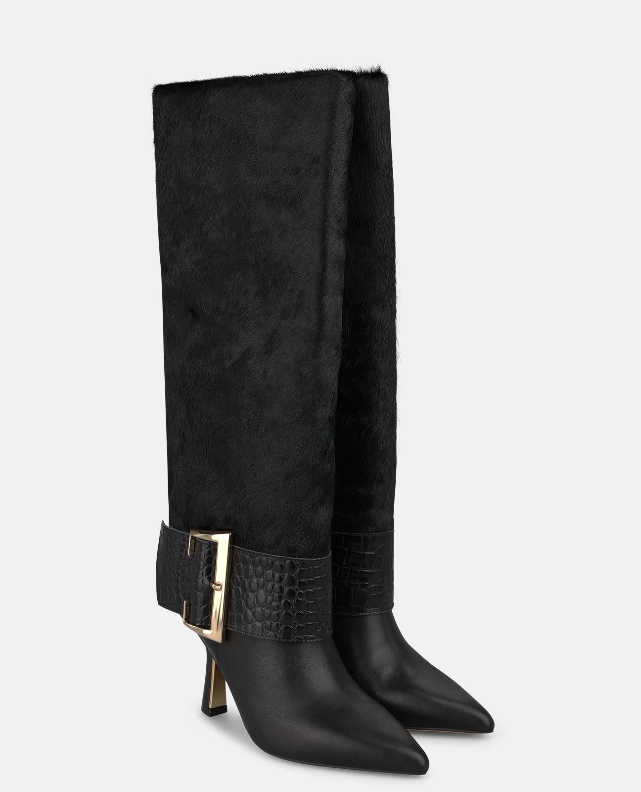 alma-en-pena-leder-stiefel-schwarz-fell-animal-print-8-5-cm image 2