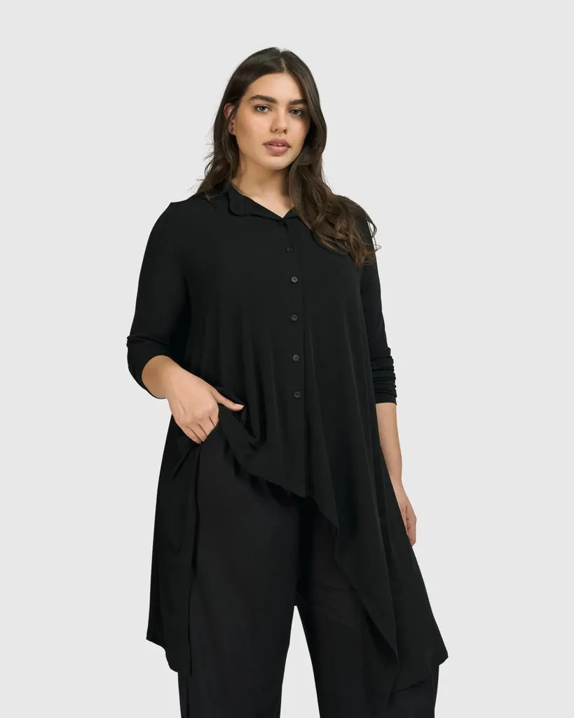 alembika-essential-hi-lo-button-down-top-schwarz image 1