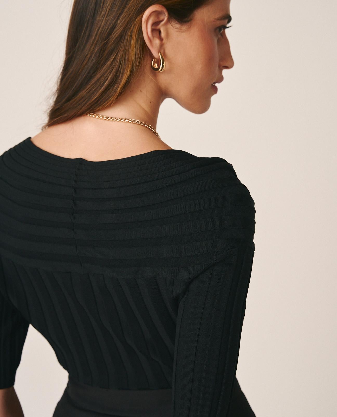 alma-en-pena-top-with-draped-detail-geripptes-top-schwarz image 6