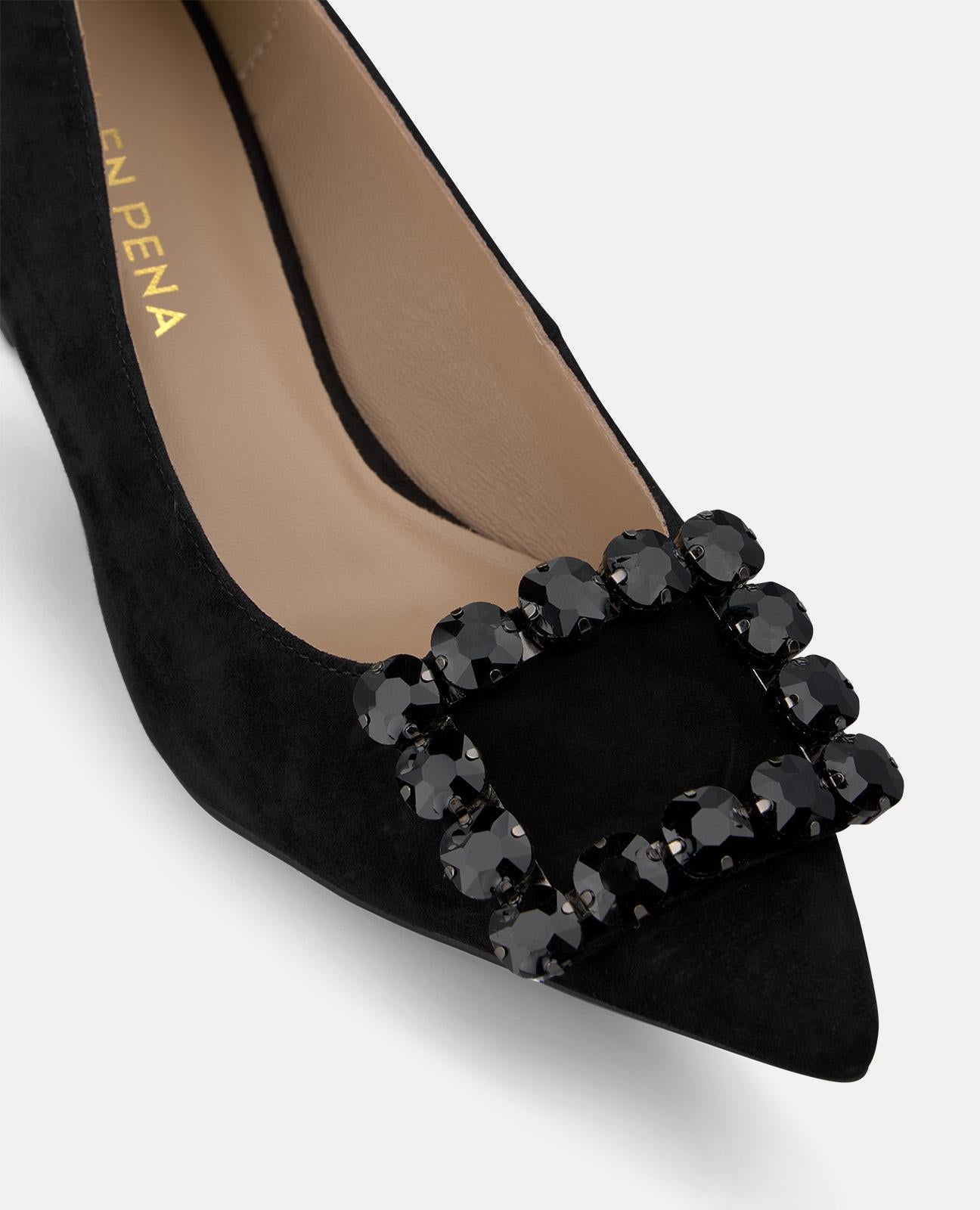 alma-en-pena-alfa-64151-wildleder-pumps-schwarz-mit-schmuck-schnalle image 4