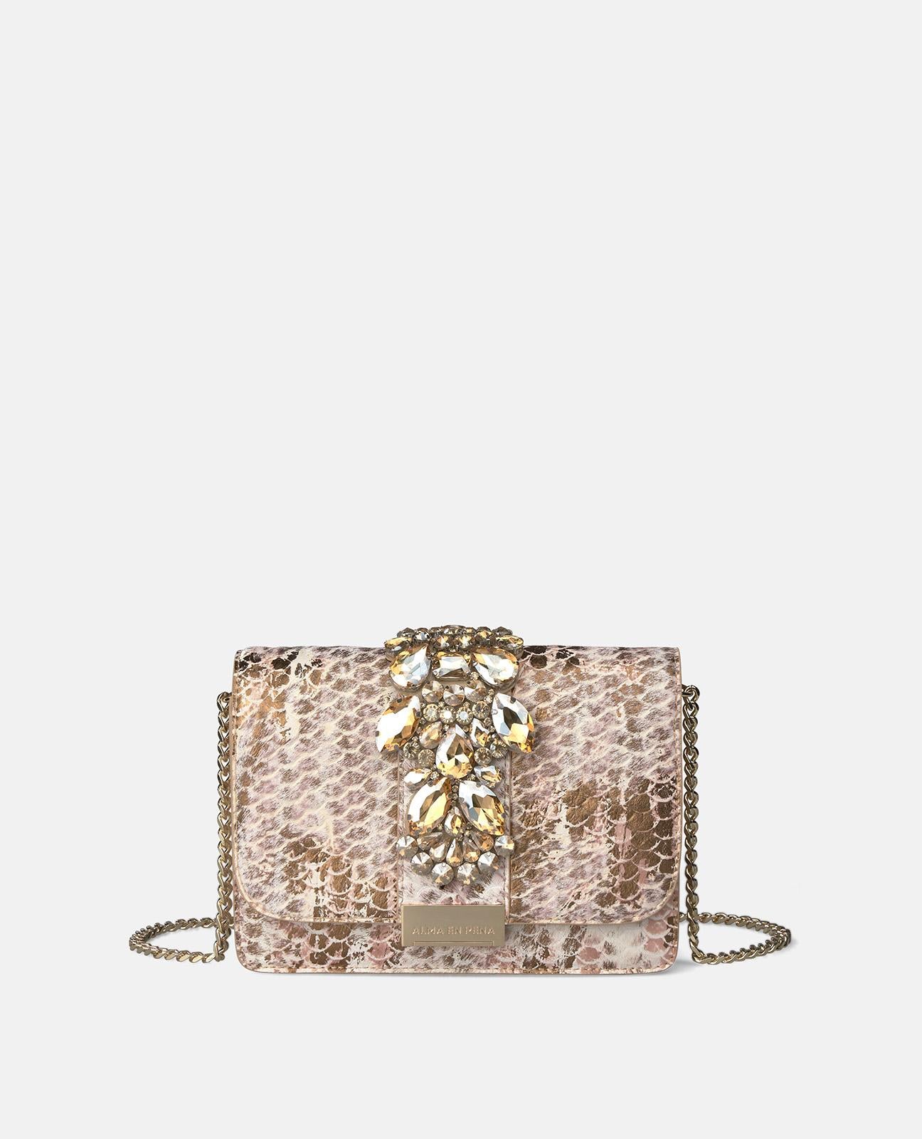 alma-en-pena-clutch-leder-strass-beige-kette-magnetverschluss image 1