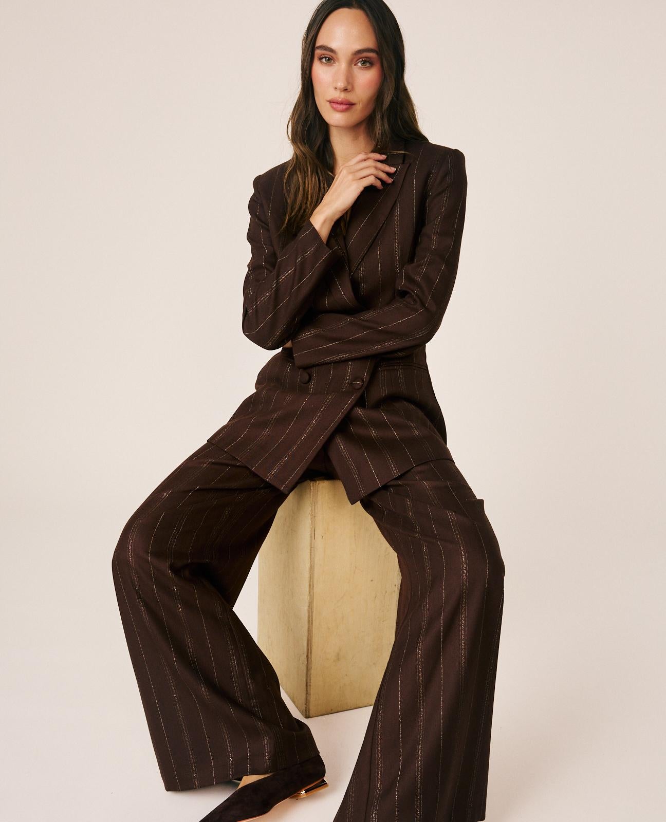 alma-en-pena-twill-stoffhose-mit-nadelstreifen-wide-leg-braun image 2