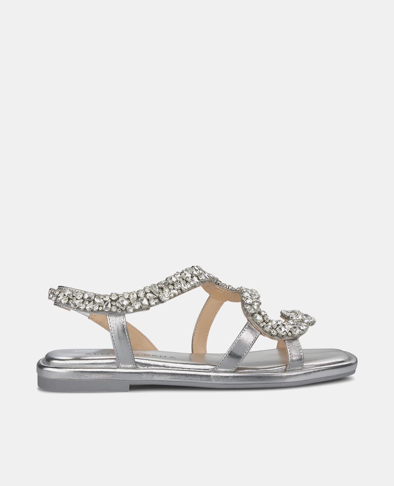 alma-en-pena-flache-sandalen-mit-schlangen-riemen-und-strass-silber-1-cm image 1