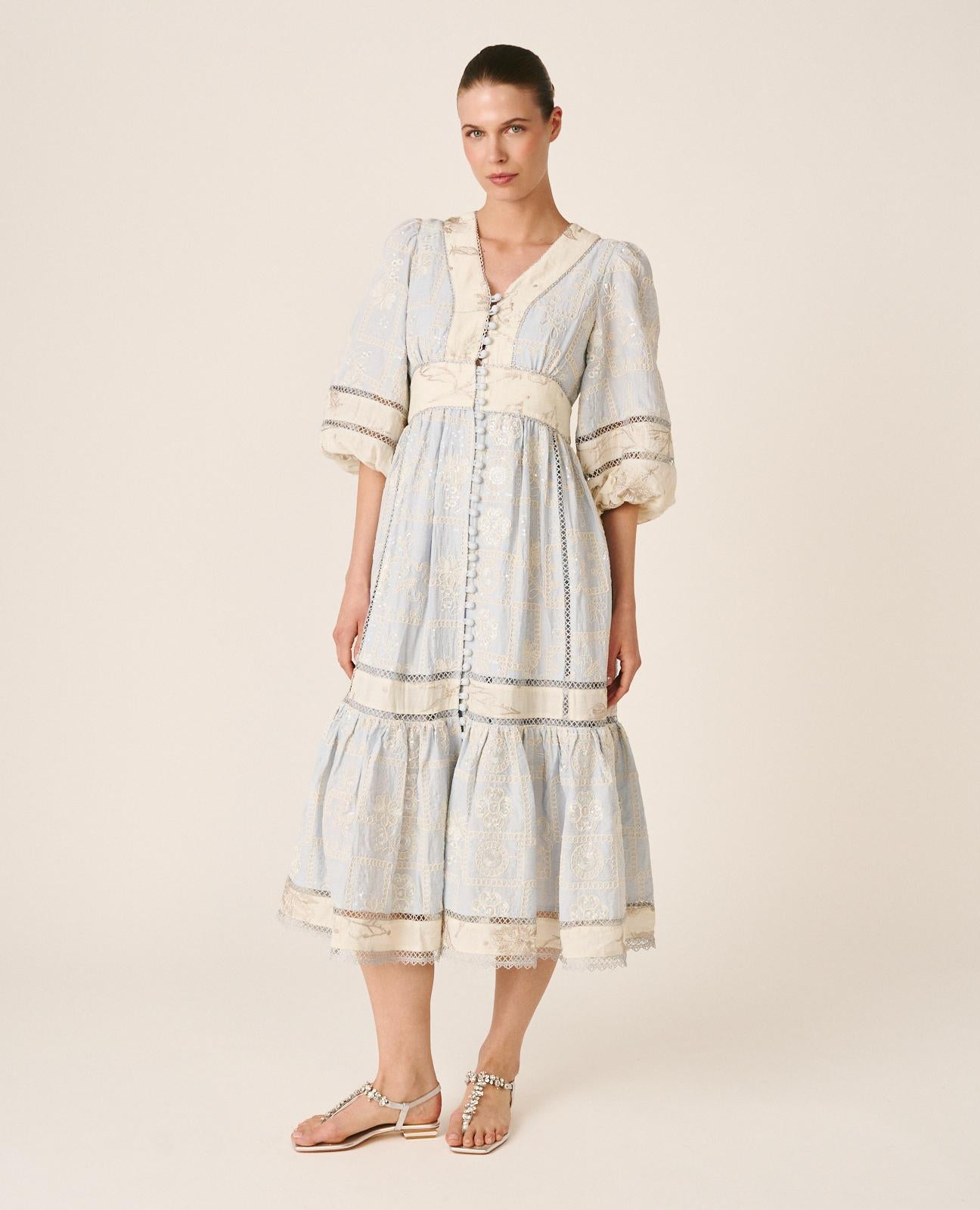 alma-en-pena-geometric-midi-kleid-blau image 1