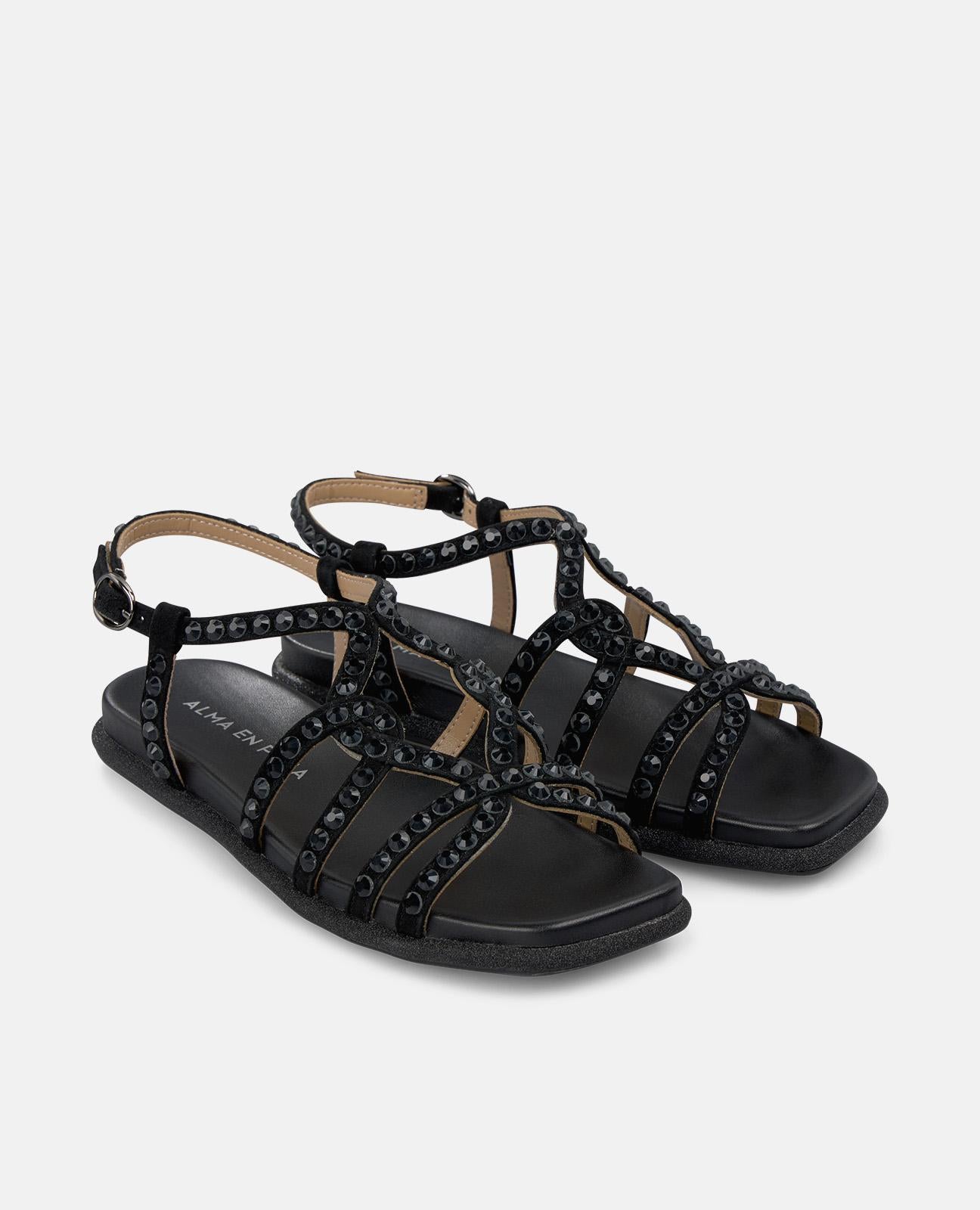alma-en-pena-flache-riemensandale-mit-strass-schwarz image 2
