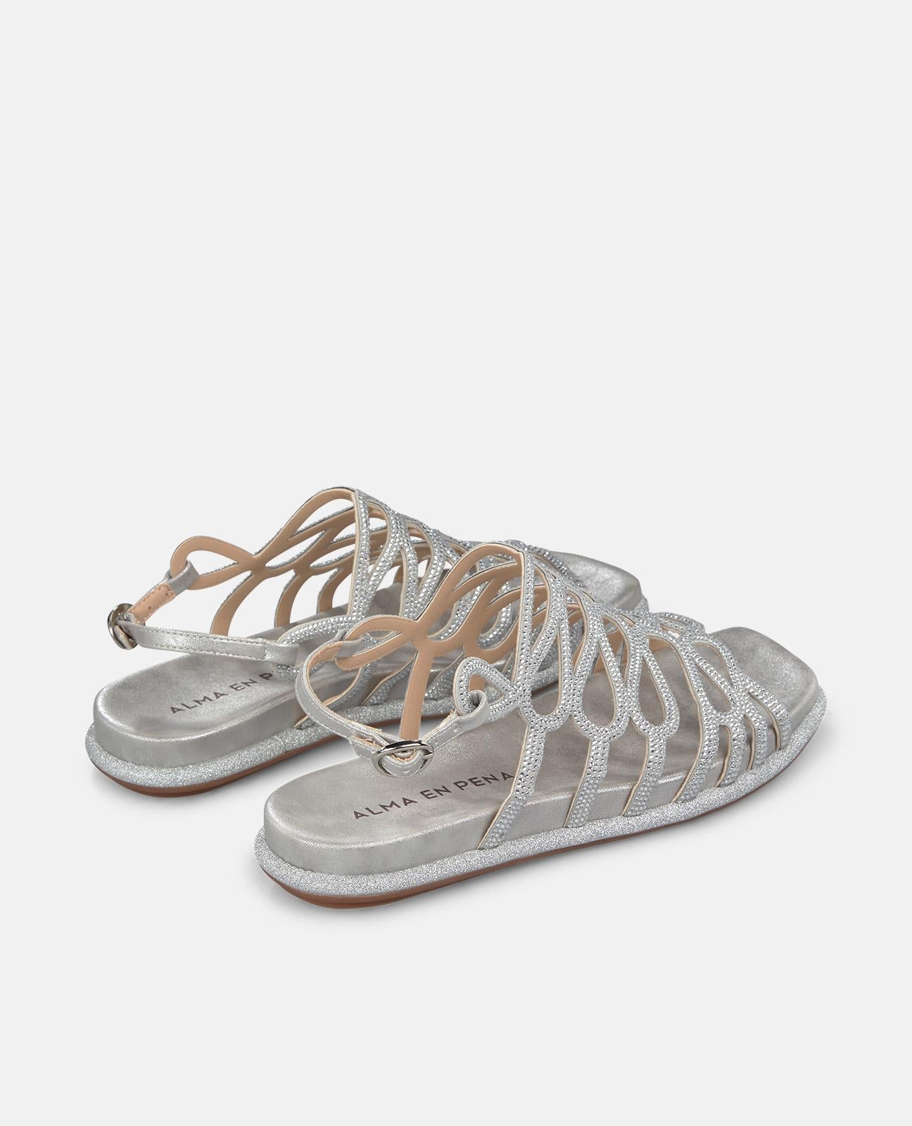 alma-en-pena-flache-sandalen-silber-mit-strass-eckig-2-cm image 3