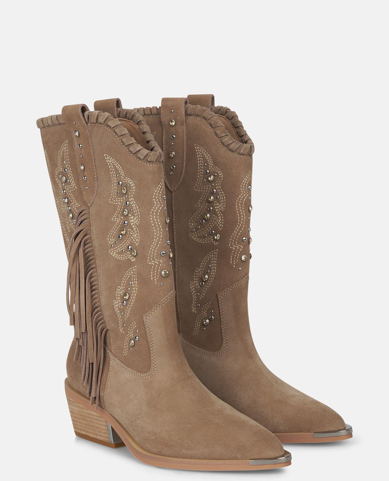 alma-en-pena-flacher-stiefel-mit-fransen-spitz-strass-4-5-cm-absatz-vison image 2