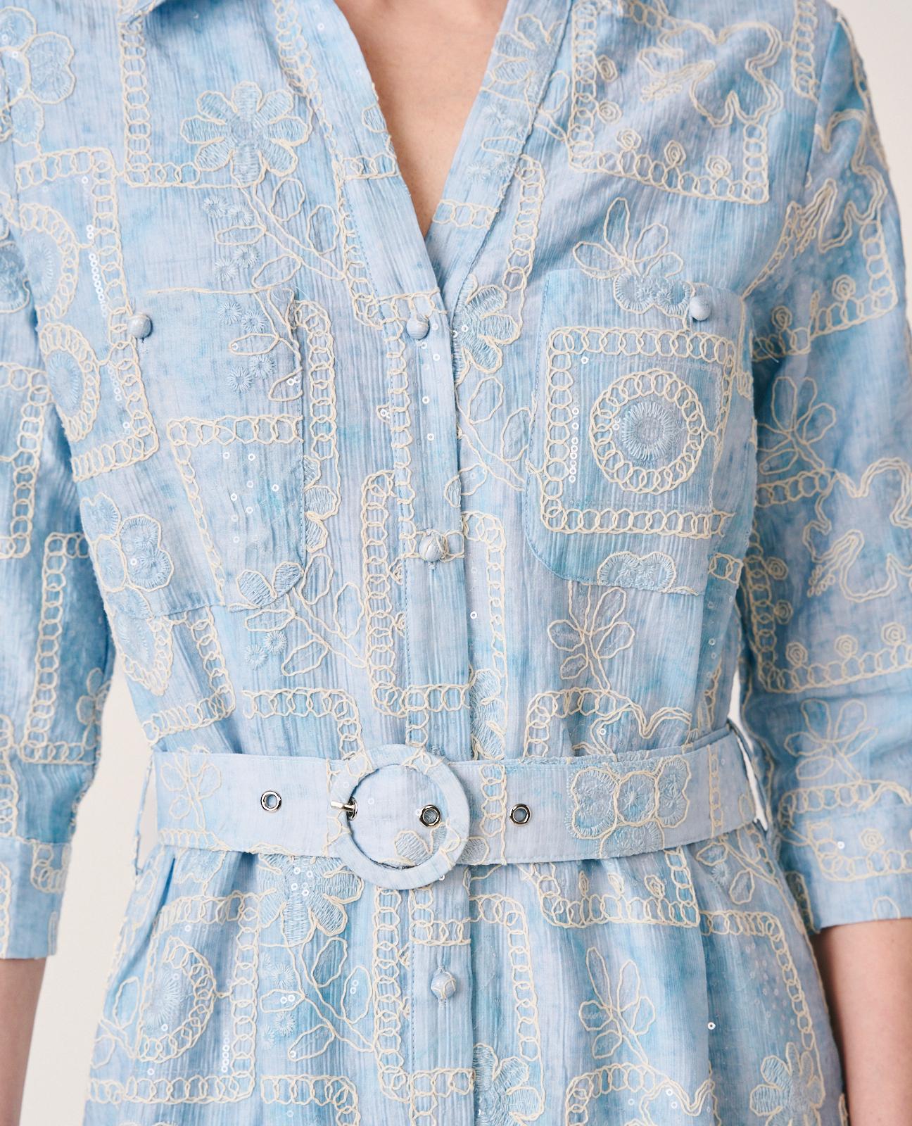 alma-en-pena-midi-kleid-stickerei-pailletten-blau-mit-raffia-g-rtel image 5