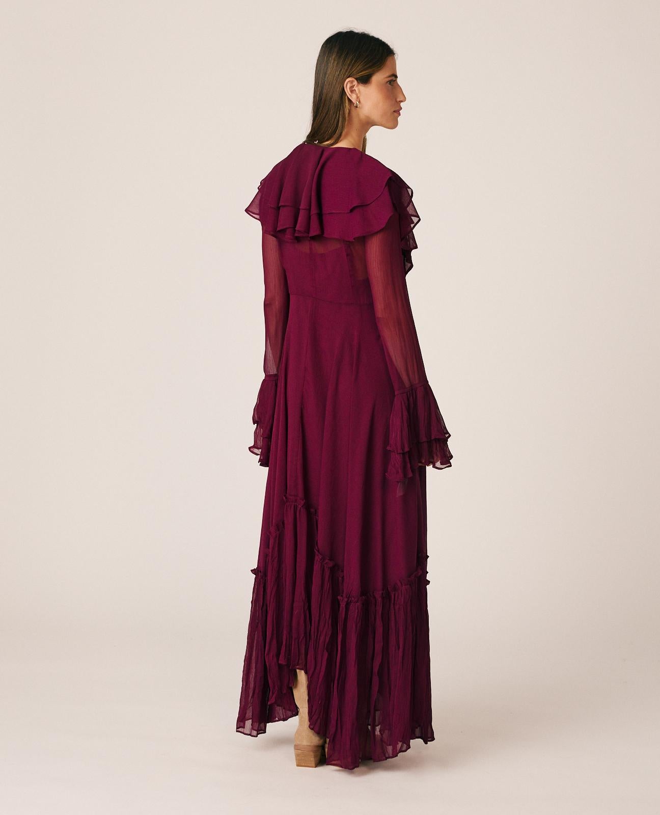 alma-en-pena-langes-chiffonkleid-mit-r-schen-bordeaux image 8