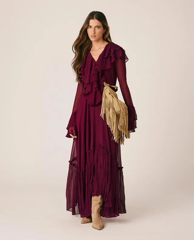 alma-en-pena-langes-chiffonkleid-mit-r-schen-bordeaux image 1