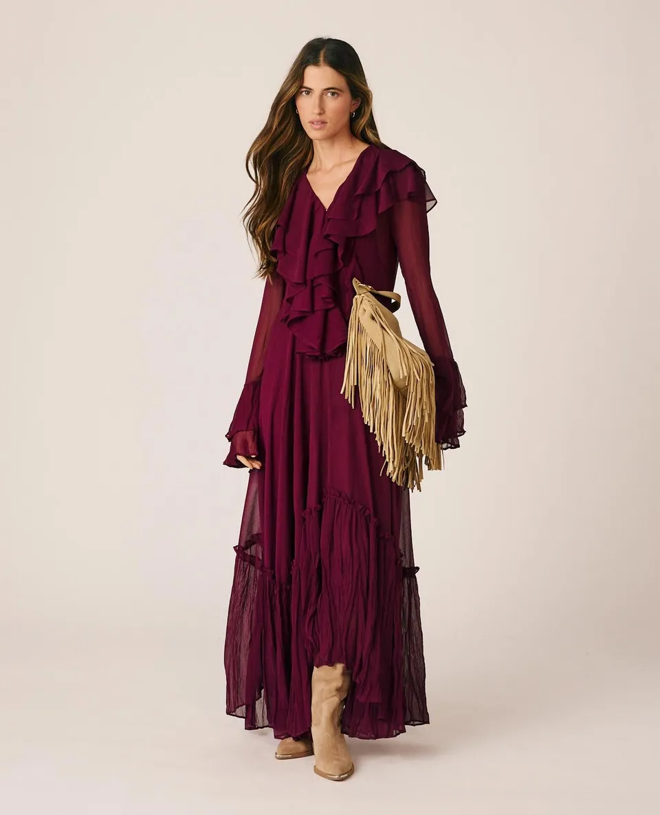 alma-en-pena-langes-chiffonkleid-mit-r-schen-bordeaux image 1