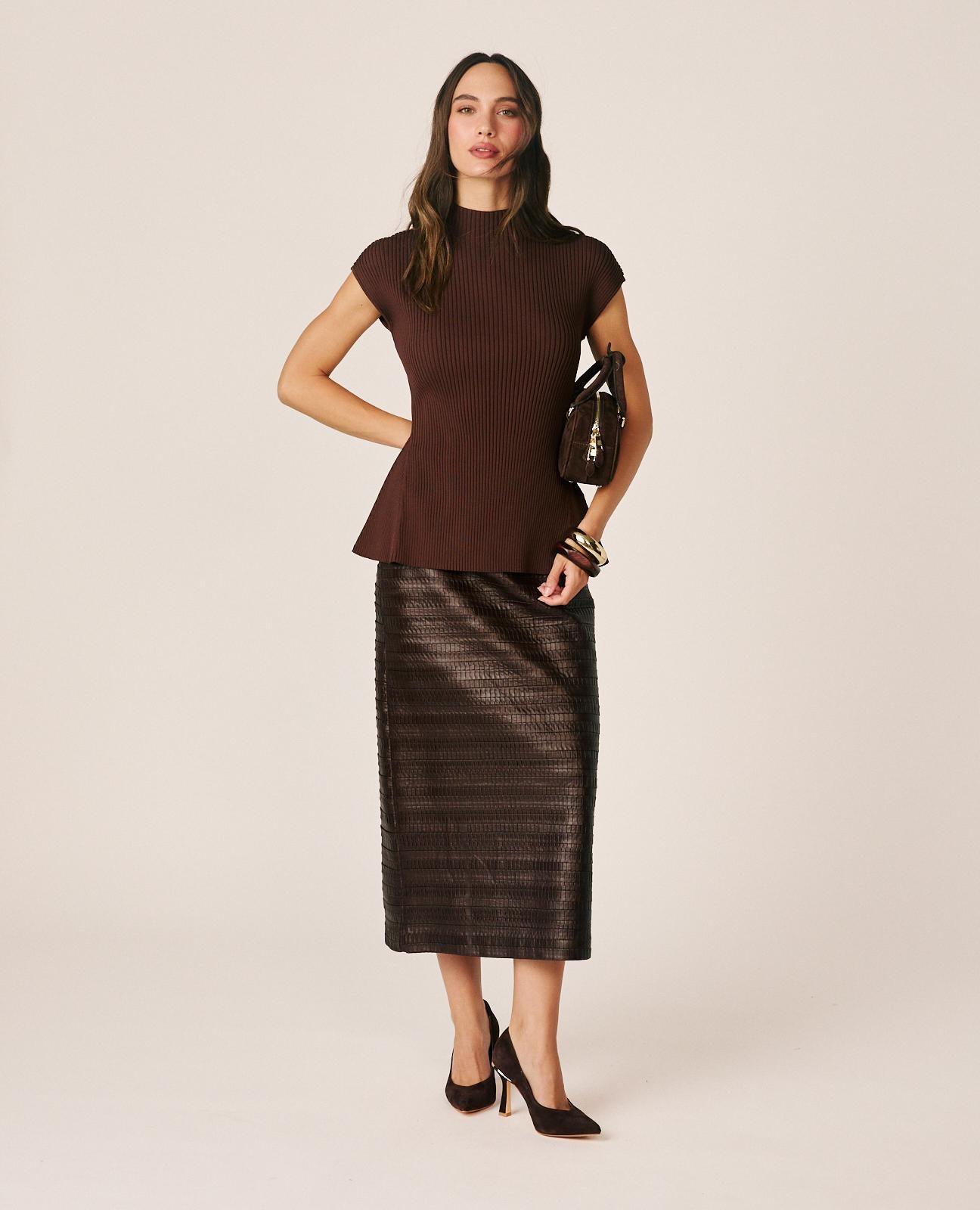 alma-en-pena-faux-leather-midi-rock-braun-bleistift image 1