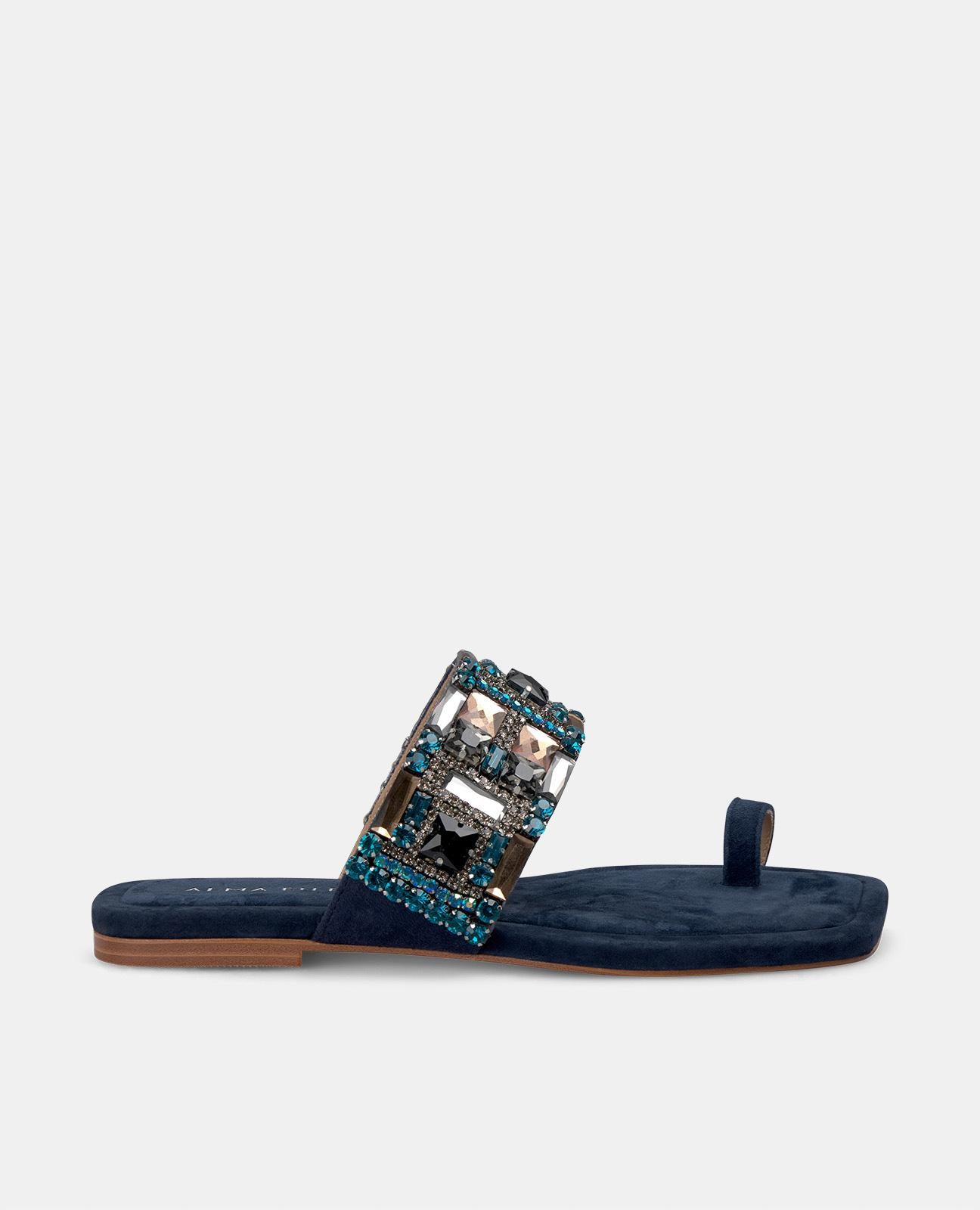 alma-en-pena-flache-sandalen-eckkappe-strass-blau image 1