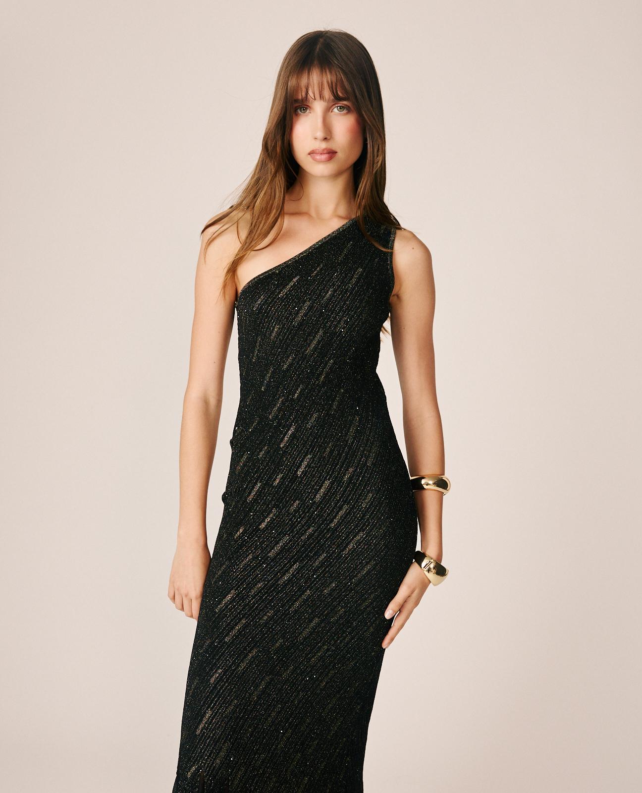 alma-en-pena-fancy-ribbed-midi-kleid-schwarz-glitzer image 3