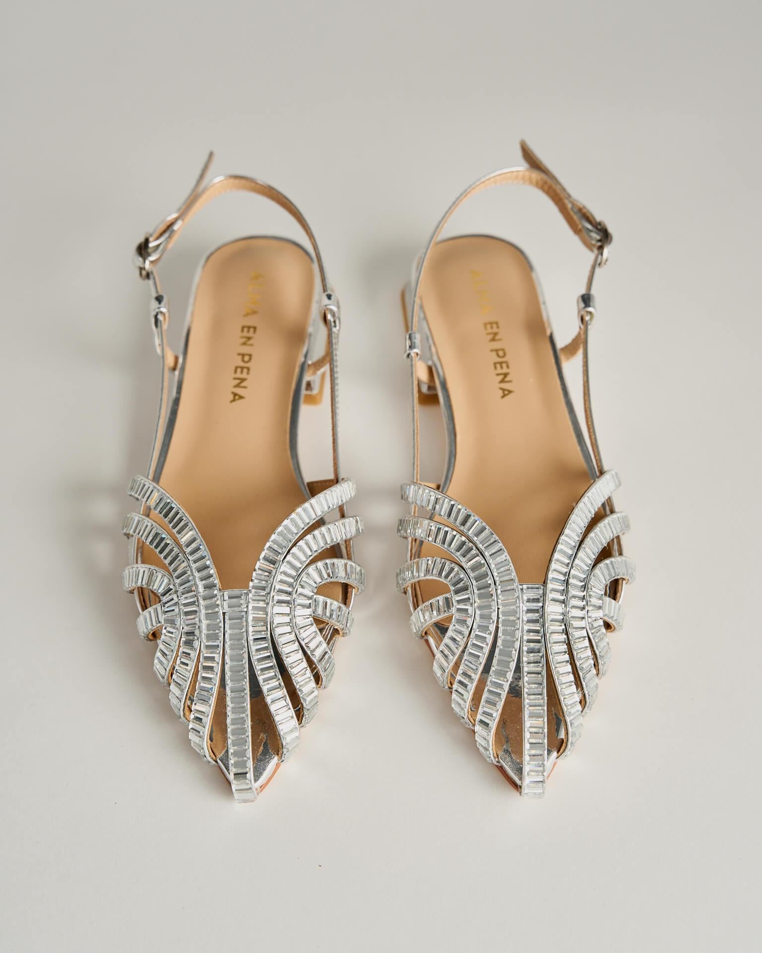 alma-en-pena-clogs-silber-mit-strass-flache-pantolette-spitze-kappe-2-cm image 2