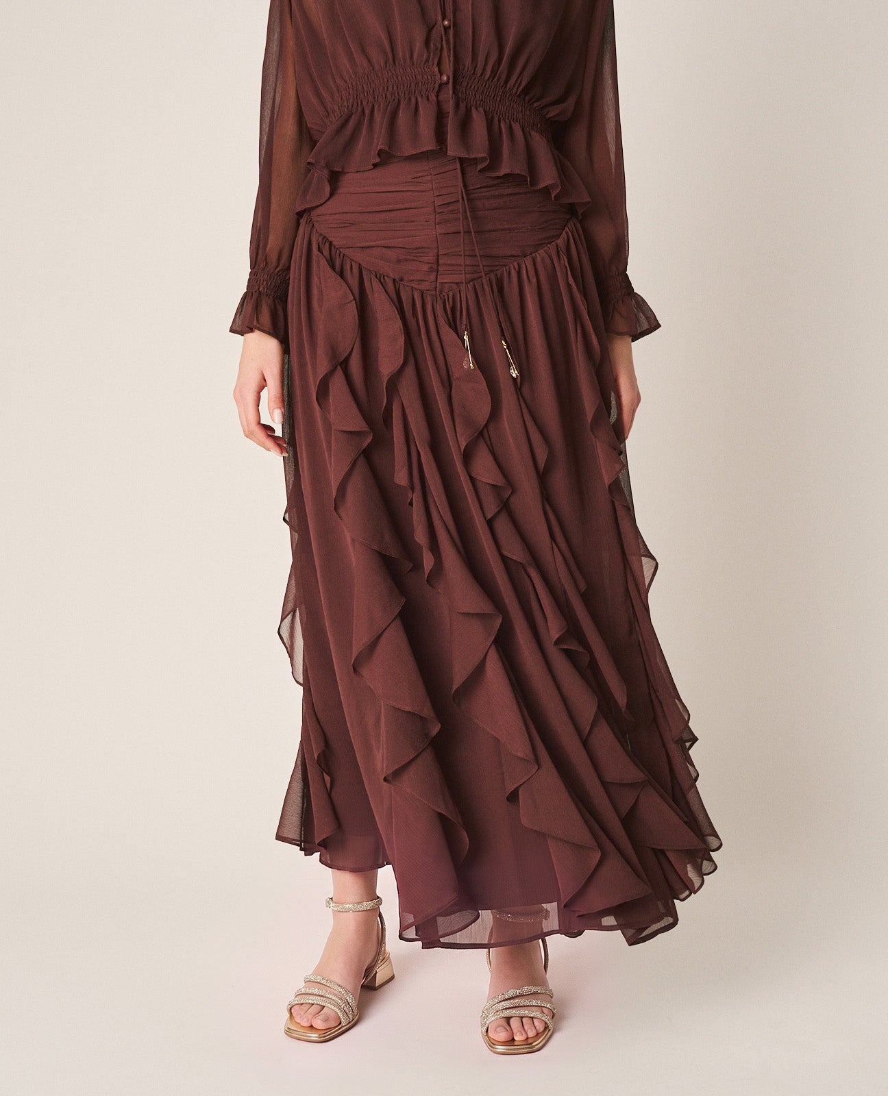 alma-en-pena-ruffle-skirt-midi-rock-braun image 6