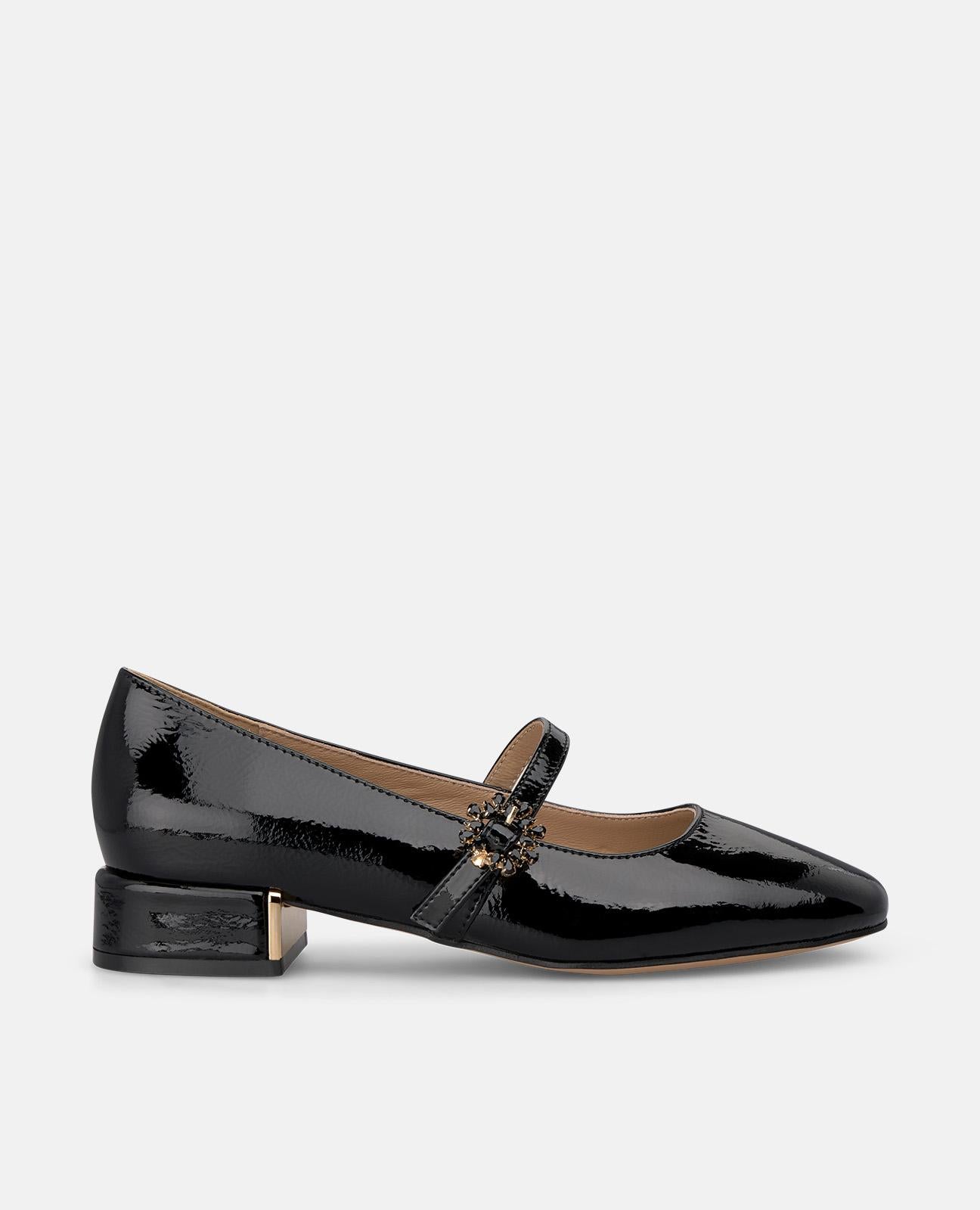 alma-en-pena-patent-leather-flats-schwarz-mit-blumenschnalle-und-3-cm-absatz image 1