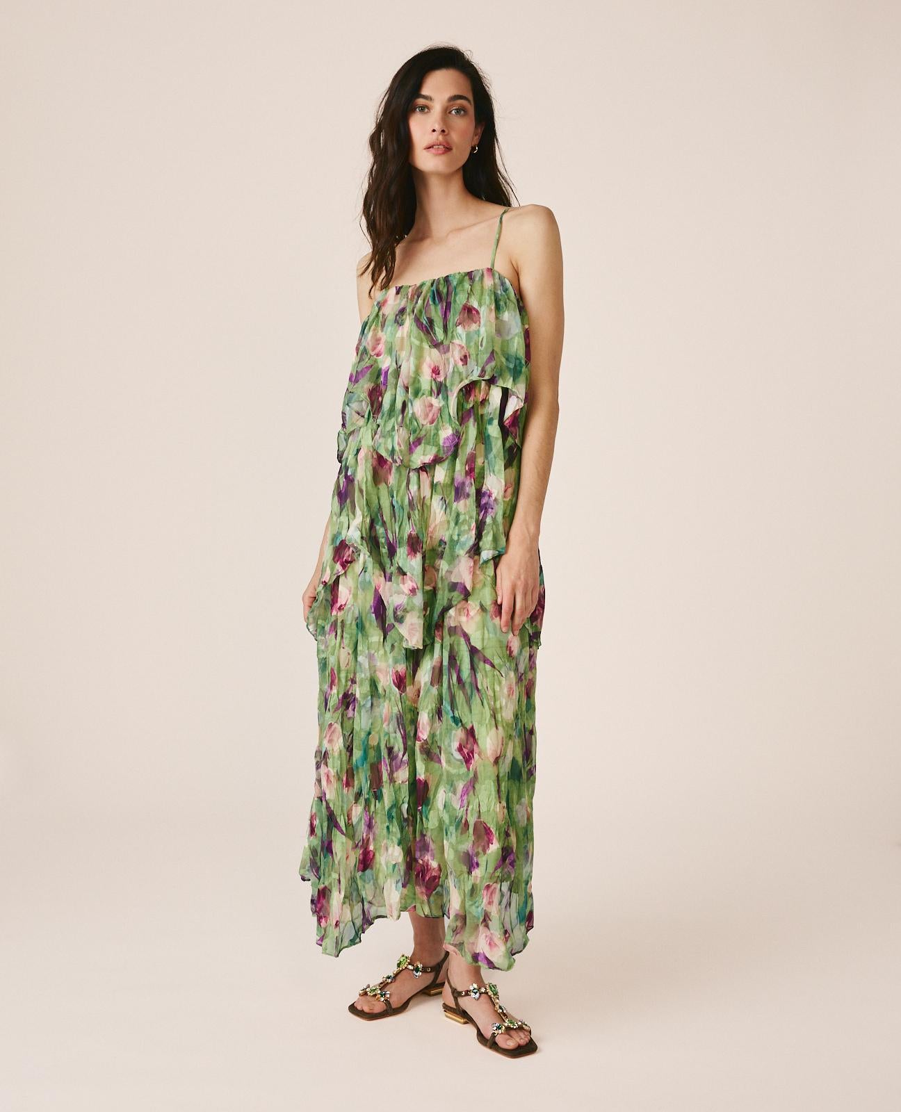alma-en-pena-floral-chiffon-dress-midi-kleid-mit-r-schen-gr-n image 3