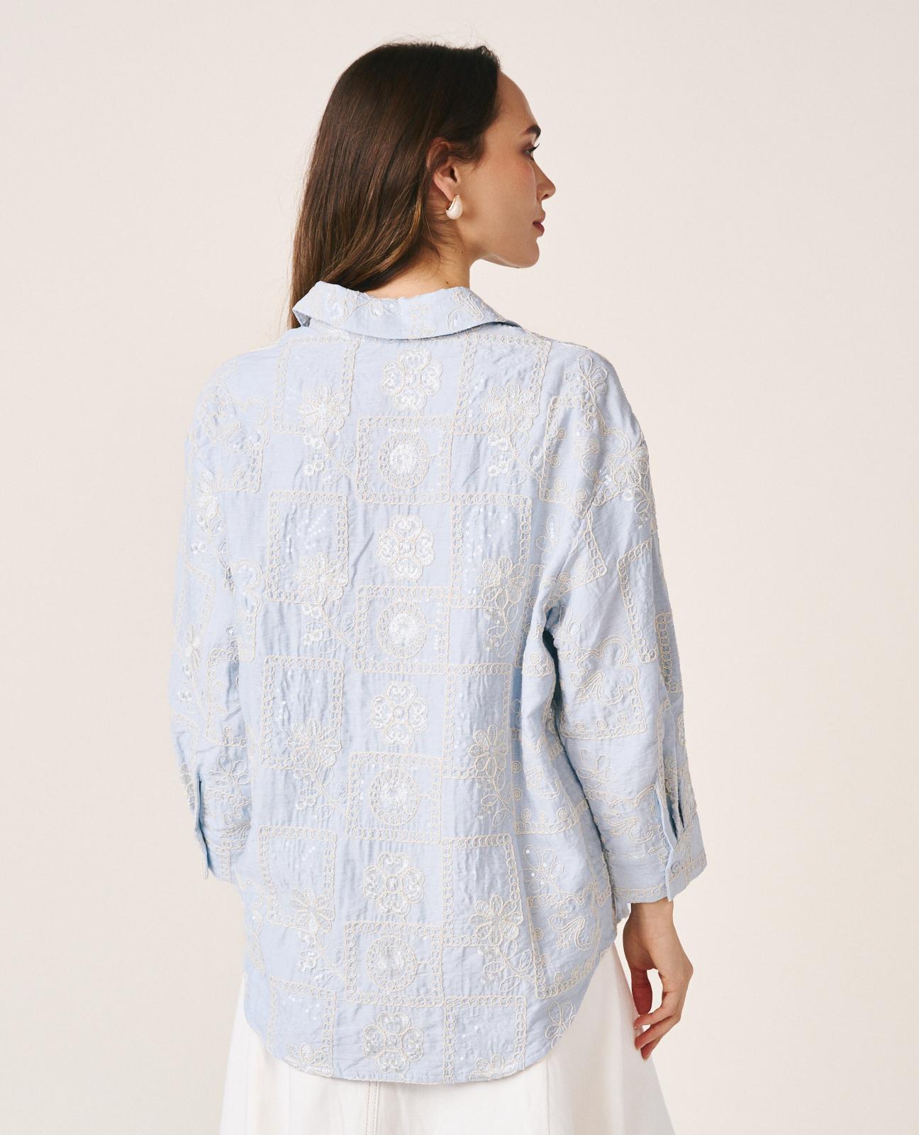 alma-en-pena-bestickte-bluse-mit-pailletten-viskose-blau image 8