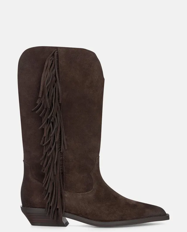 alma-en-pena-suede-cowboy-boots-mit-fransen-braun-damen-boots-flach-3-5-cm image 1