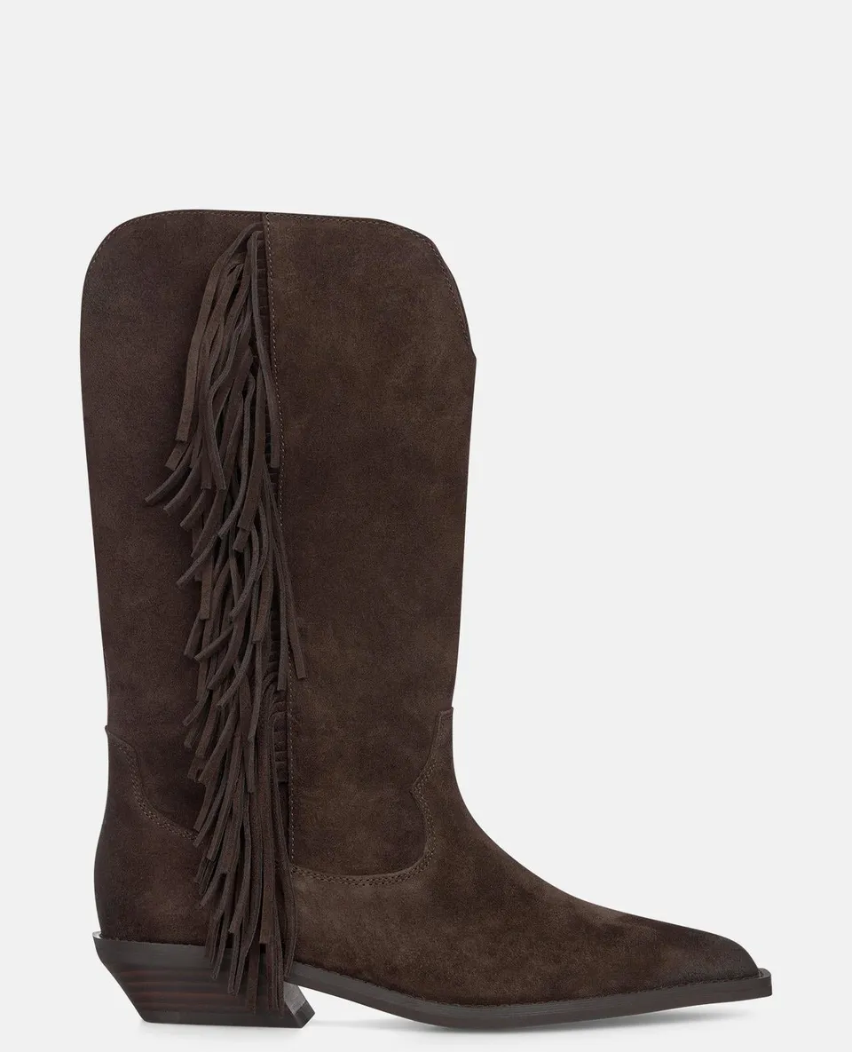alma-en-pena-suede-cowboy-boots-mit-fransen-braun-damen-boots-flach-3-5-cm image 1