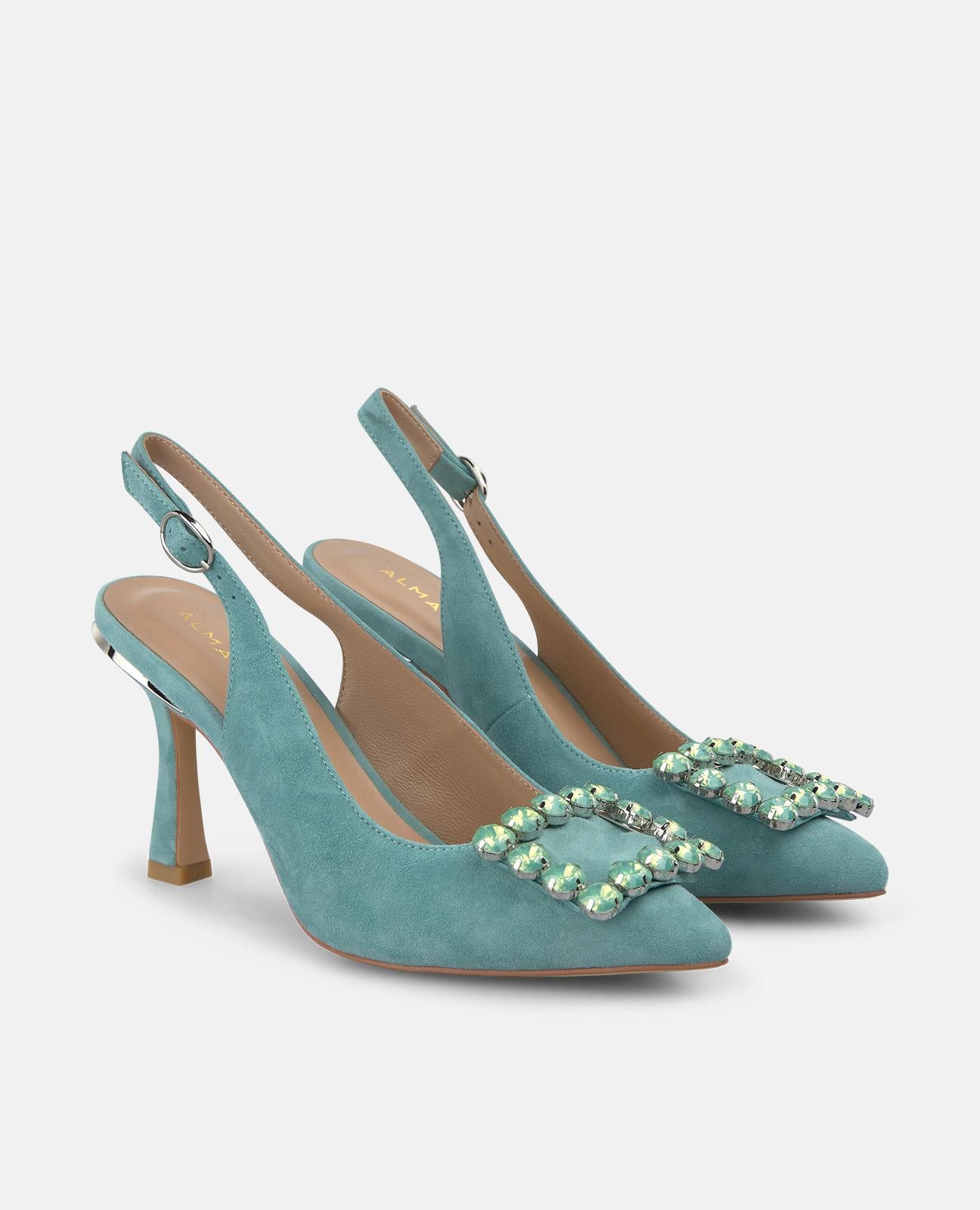 alma-en-pena-pumps-mit-strass-schnalle-slingback-spitz-zeh-9-cm-absatz-blau image 2