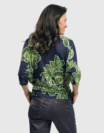 alembika-moku-draped-dolman-top-royal-green-floral-shirt image 3