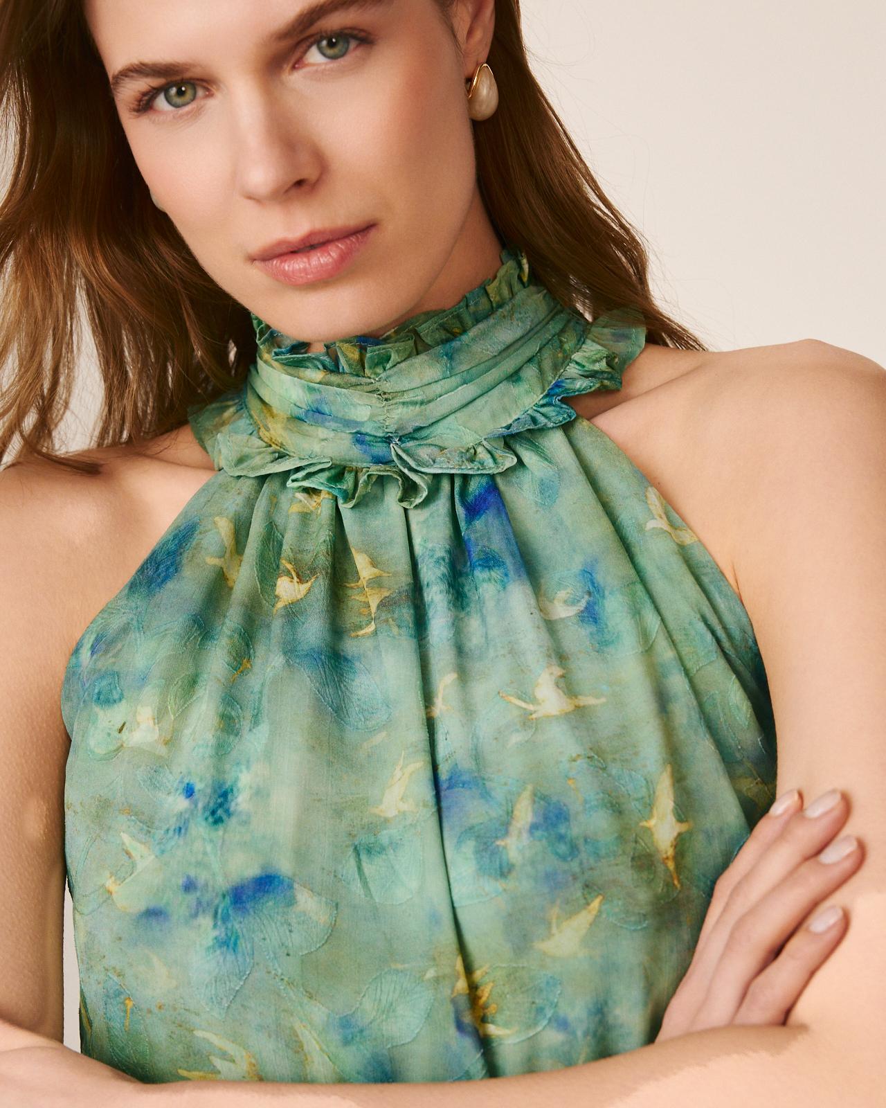 alma-en-pena-ruffle-chiffon-dress-midi-kleid-gr-n image 5